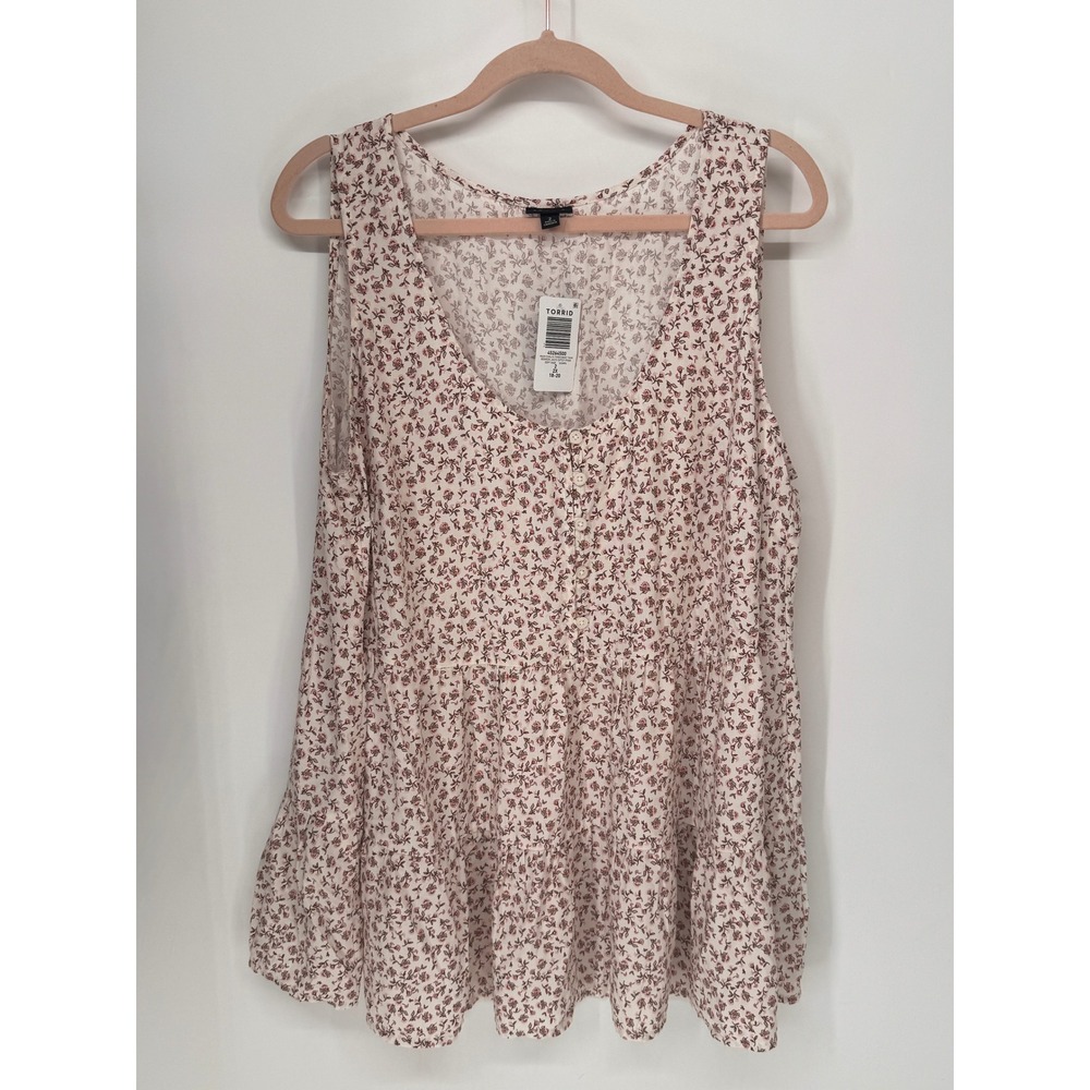 Torrid Tank Top Women 2X Pink NWT Rowen Jaco Ditsy Floral Tiered Challis